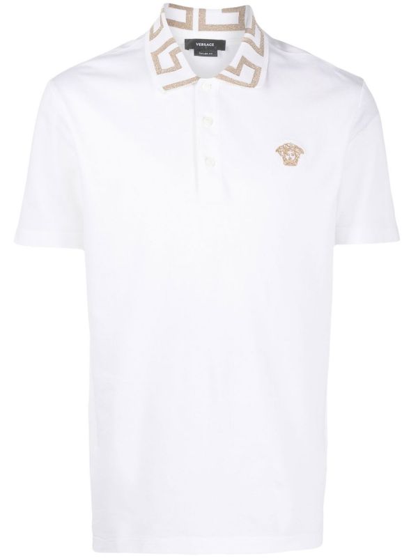 browns Versace White Greca Cotton Polo Shirt | Browns Polo Shirts