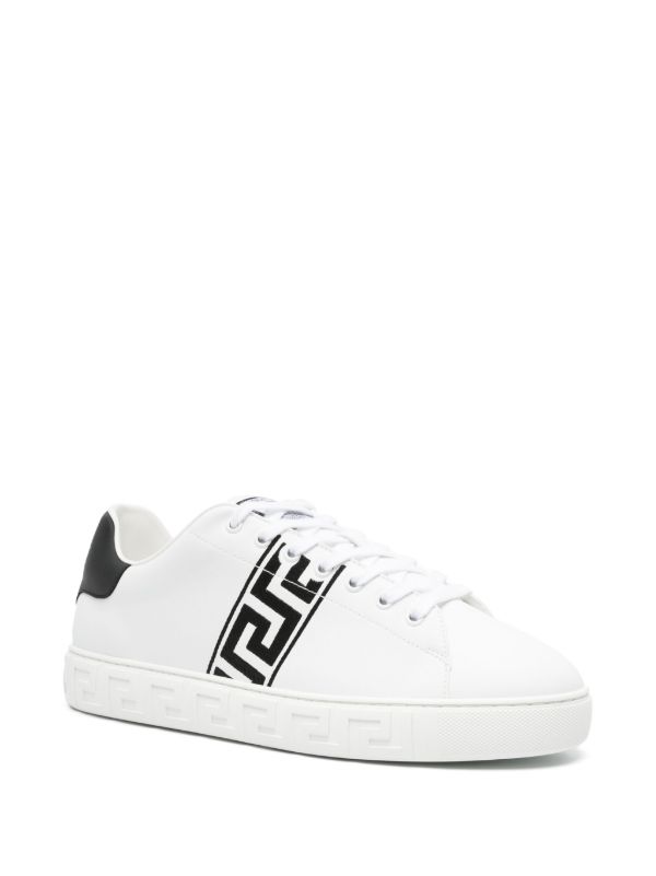 Browns Versace White Greca Embroidered Leather Sneakers | Browns Low-Tops
