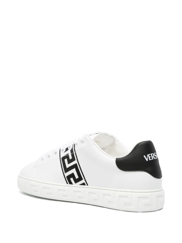 Browns Versace White Greca Embroidered Leather Sneakers | Browns Low-Tops