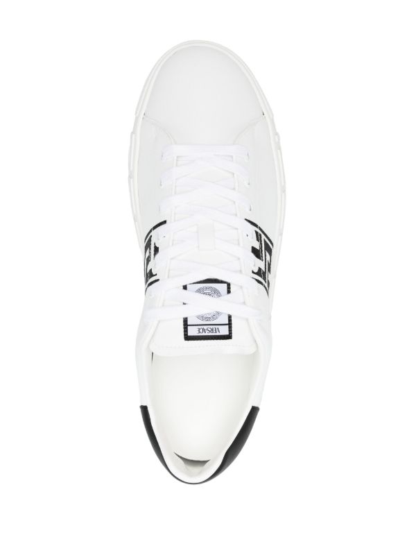 Browns Versace White Greca Embroidered Leather Sneakers | Browns Low-Tops
