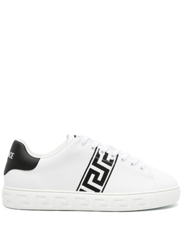 browns Versace White Greca Embroidered Leather Sneakers | Browns Low-Tops