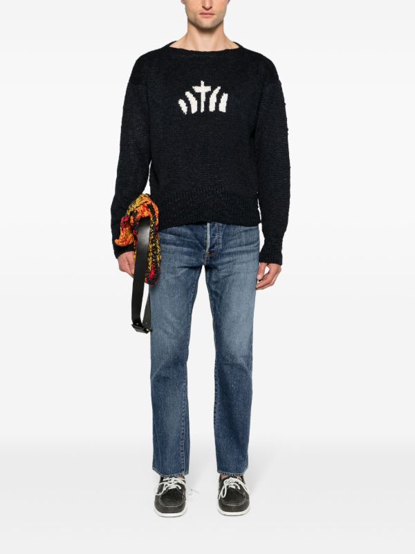 Browns Visvim Blue Intarsia-Knit Silk Sweater | Browns Knitted Sweaters