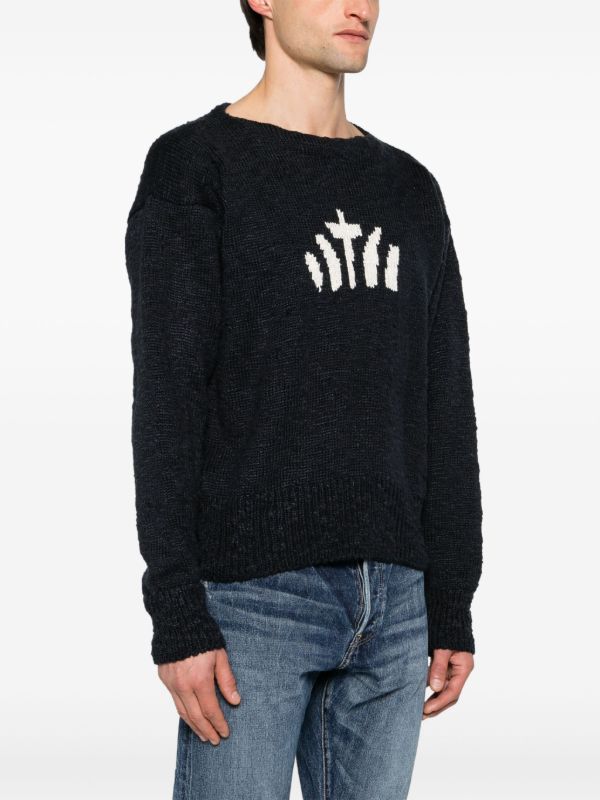 Browns Visvim Blue Intarsia-Knit Silk Sweater | Browns Knitted Sweaters