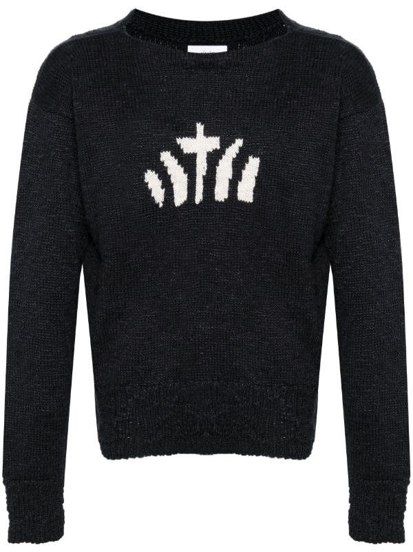 browns visvim Blue Intarsia-Knit Silk Sweater | Browns Knitted Sweaters