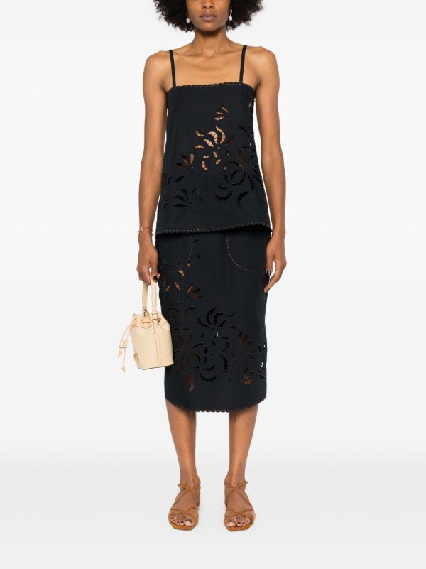 Browns Vita Kin Black Cut-Embroidered Cotton Pencil Skirt | Browns Pencil Skirts