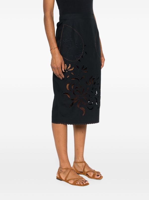 Browns Vita Kin Black Cut-Embroidered Cotton Pencil Skirt | Browns Pencil Skirts