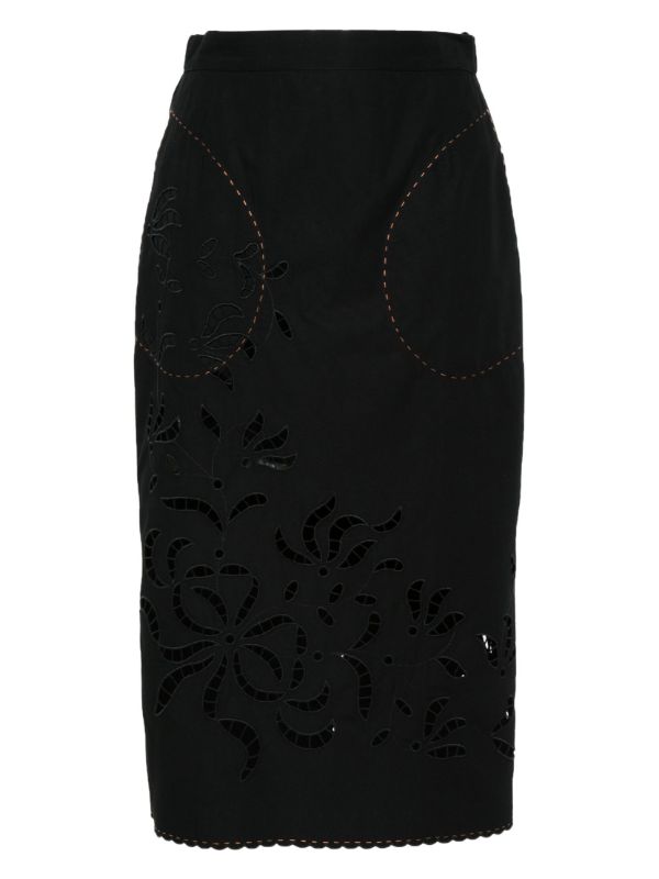 browns Vita Kin Black Cut-Embroidered Cotton Pencil Skirt | Browns Pencil Skirts