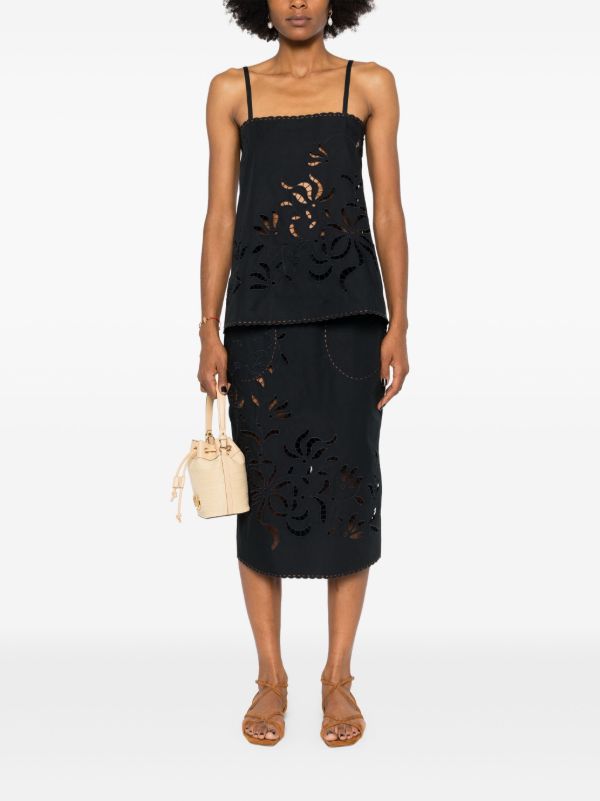Browns Vita Kin Black Floral-Embroidered Cotton Top | Browns Vests & Tank Tops