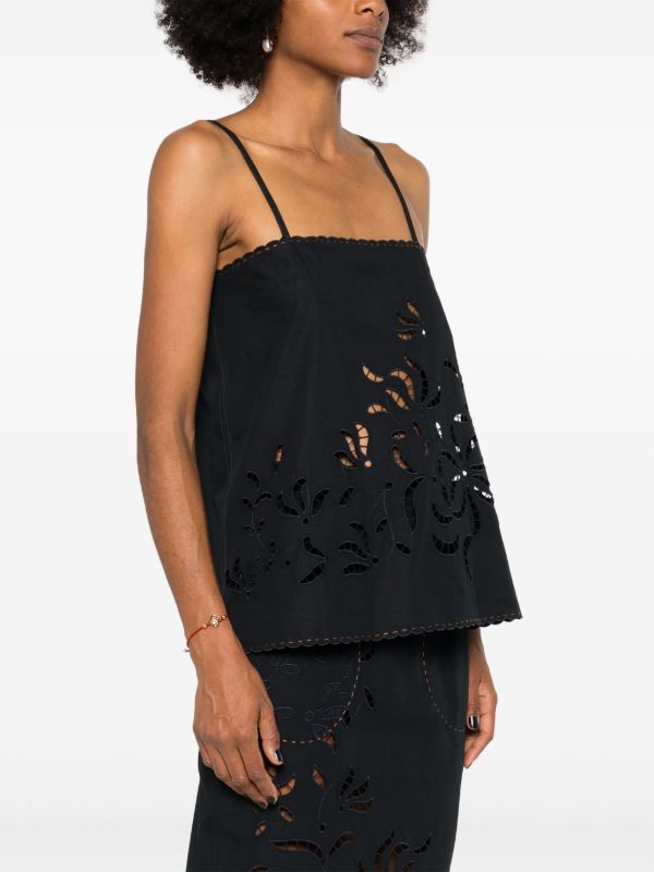 Browns Vita Kin Black Floral-Embroidered Cotton Top | Browns Vests & Tank Tops