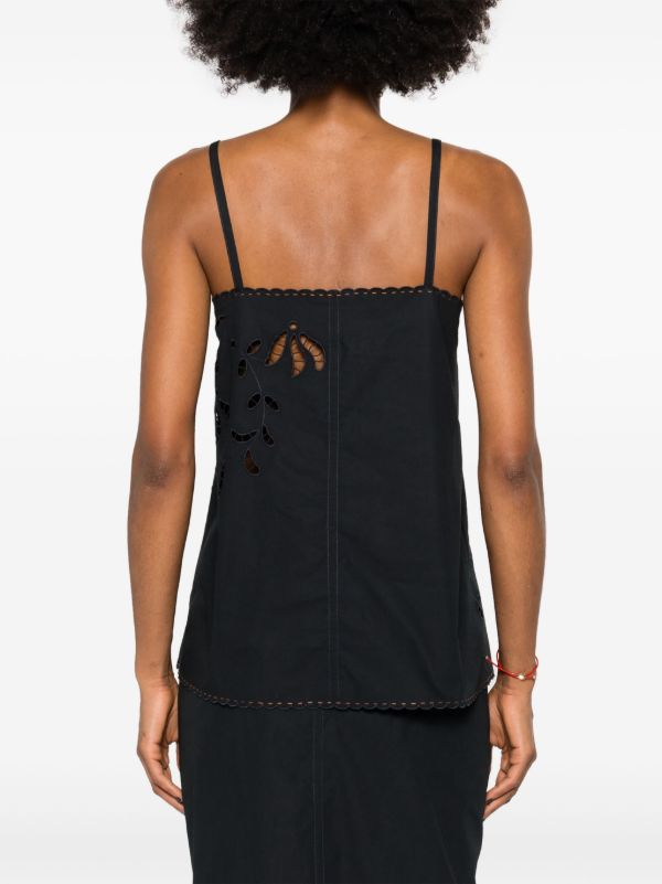 Browns Vita Kin Black Floral-Embroidered Cotton Top | Browns Vests & Tank Tops