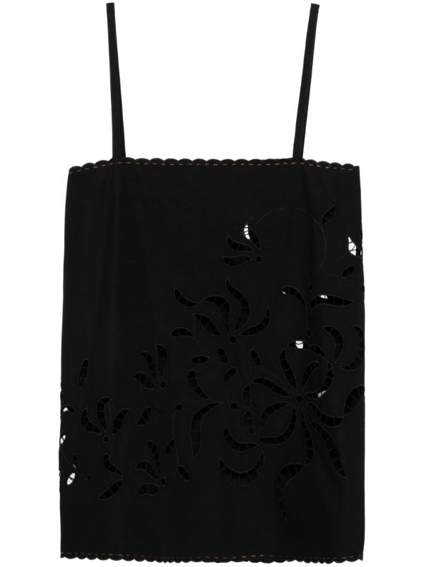browns Vita Kin Black Floral-Embroidered Cotton Top | Browns Vests & Tank Tops