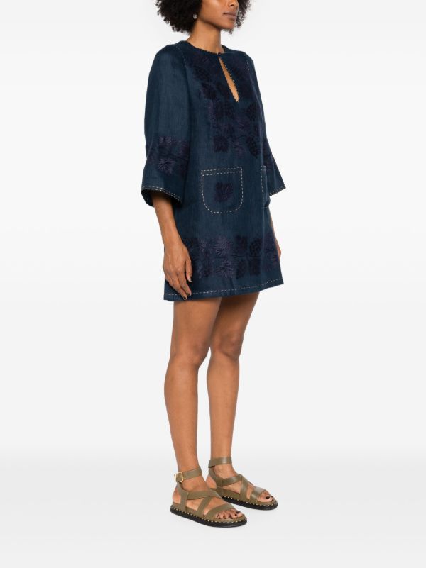 Browns Vita Kin Blue Floral-Embroidered Linen Mini Dress | Browns Day Dresses