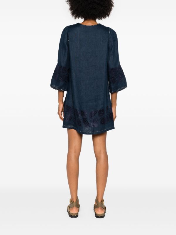 Browns Vita Kin Blue Floral-Embroidered Linen Mini Dress | Browns Day Dresses