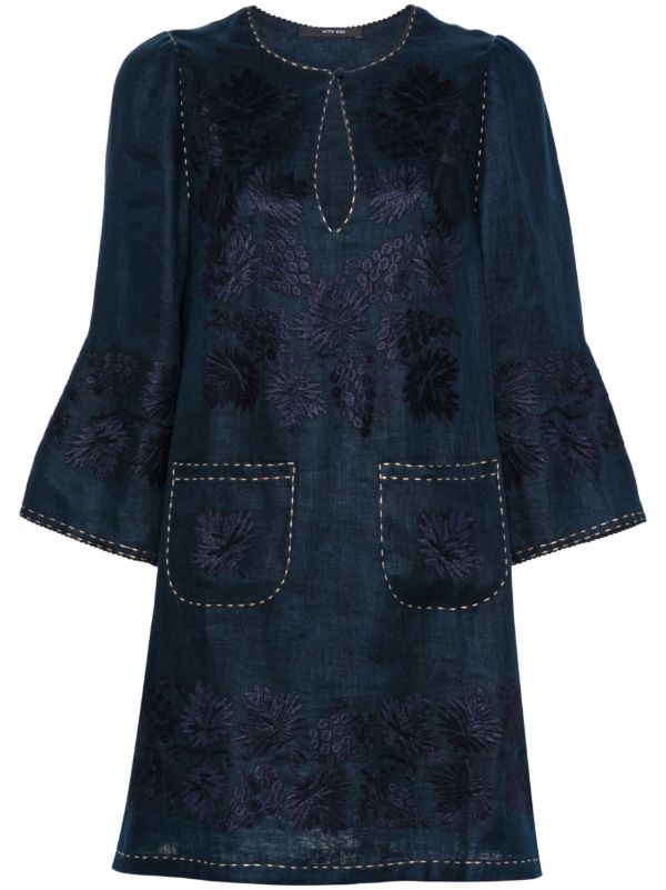 browns Vita Kin Blue Floral-Embroidered Linen Mini Dress | Browns Day Dresses