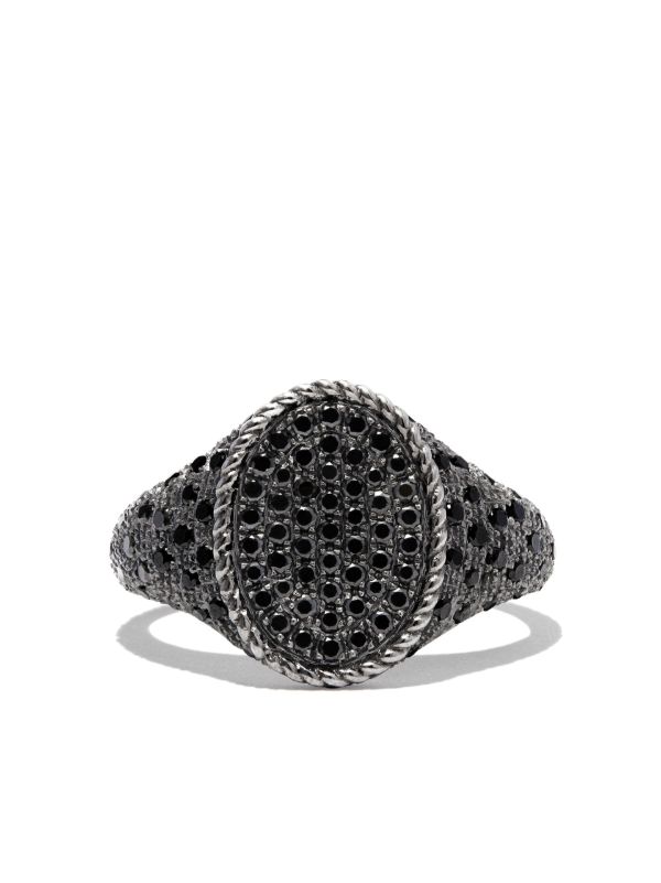 Browns Yvonne Léon 18K Black Gold Diamond Signet Ring | Browns Rings
