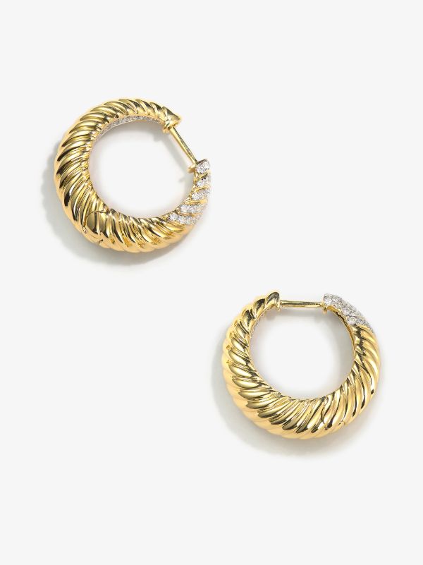 Browns Yvonne Léon 18K Yellow Gold Godrons Diamond Hoop Earrings | Browns Fine Earrings