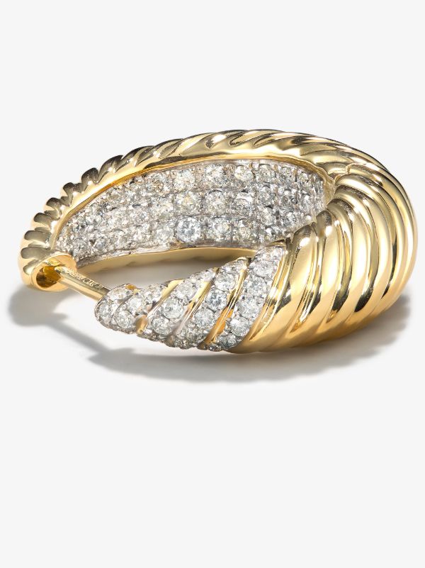 Browns Yvonne Léon 18K Yellow Gold Godrons Diamond Hoop Earrings | Browns Fine Earrings