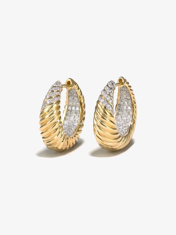 browns Yvonne Léon 18K yellow gold Godrons diamond hoop earrings | Browns Fine Earrings