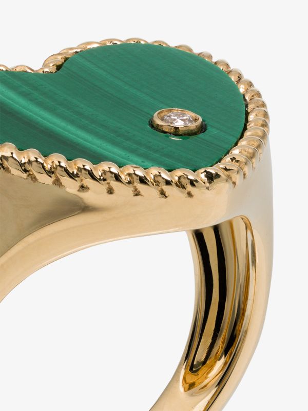 Browns Yvonne Léon 18K Yellow Gold Heart Malachite And Diamond Signet Ring | Browns Fine Rings