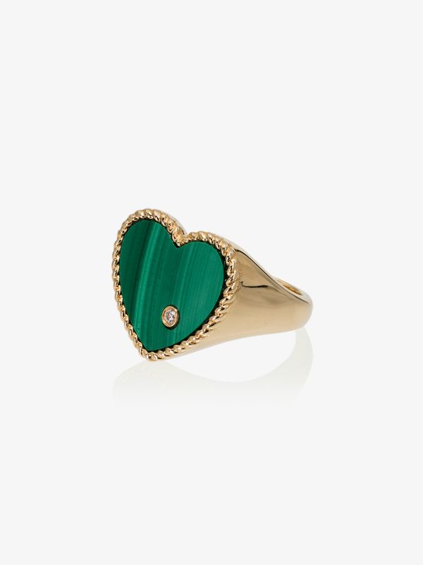 browns Yvonne Léon 18K yellow gold heart malachite and diamond signet ring | Browns Fine Rings