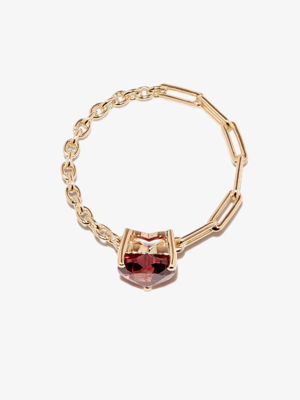 Browns Yvonne Léon 18K Yellow Gold Rhodolite Heart Chain Ring | Browns Fine Rings