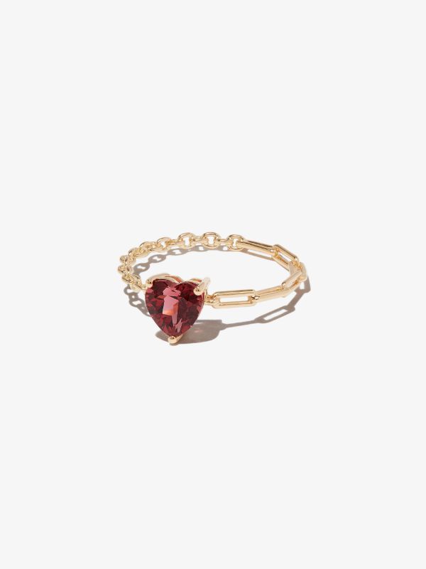 browns Yvonne Léon 18K yellow gold rhodolite heart chain ring | Browns Fine Rings