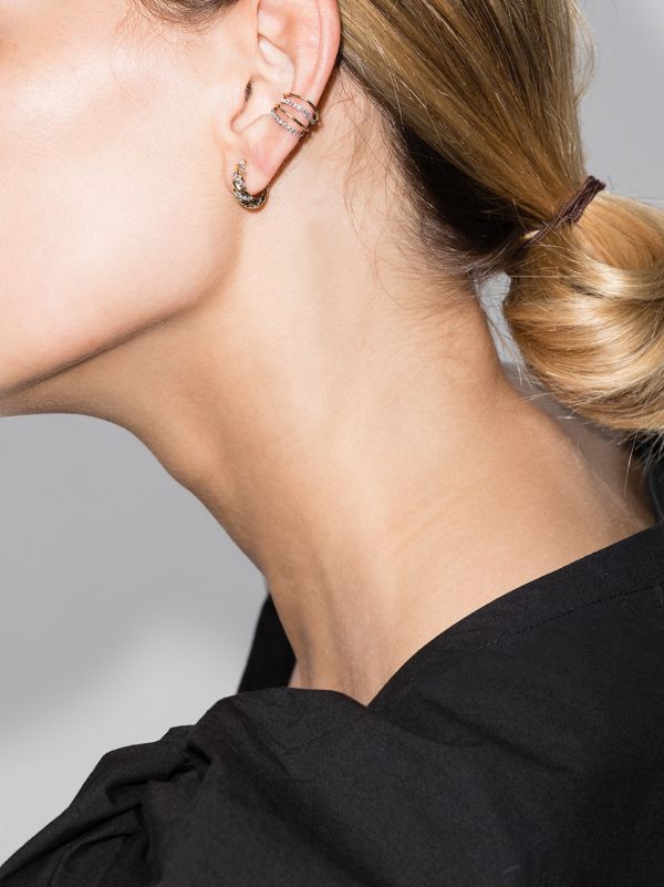 Browns Yvonne Léon 18K Yellow Gold Striped Diamond Hoop Earrings | Browns Fine Earrings