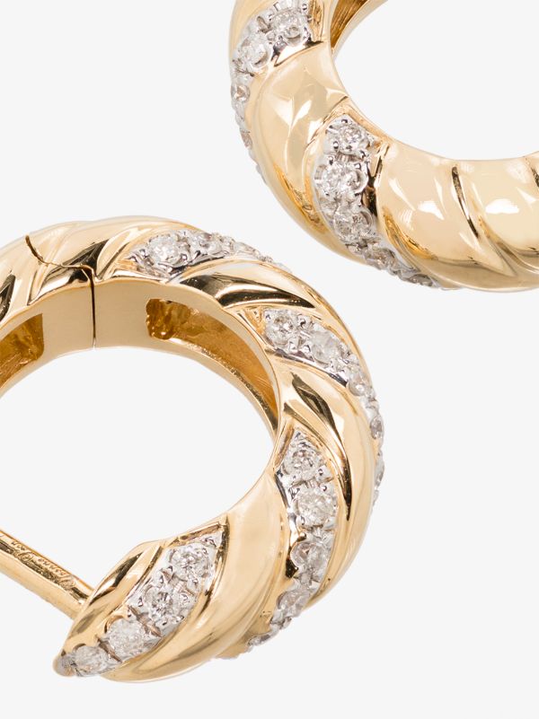 Browns Yvonne Léon 18K Yellow Gold Striped Diamond Hoop Earrings | Browns Fine Earrings