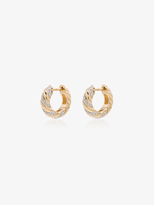 browns Yvonne Léon 18K yellow gold striped diamond hoop earrings | Browns Fine Earrings