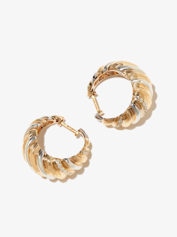 Browns Yvonne Léon 9K Yellow And White Gold Gaufrette Diamond Hoop Earrings | Browns Earrings