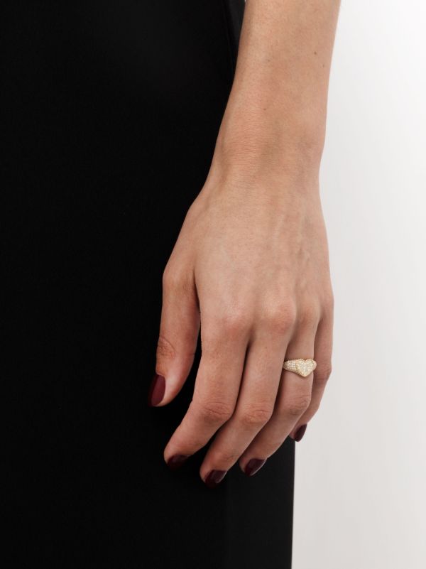 Browns Yvonne Léon 9K Yellow Gold Baby Chevalier Coeur Diamond Signet Ring | Browns Fine Rings