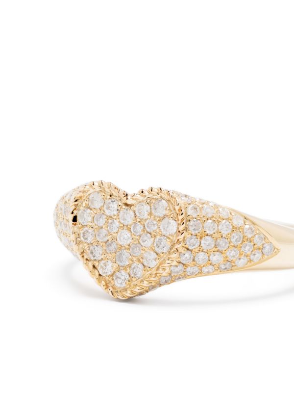 Browns Yvonne Léon 9K Yellow Gold Baby Chevalier Coeur Diamond Signet Ring | Browns Fine Rings