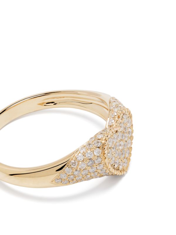 Browns Yvonne Léon 9K Yellow Gold Baby Chevalier Coeur Diamond Signet Ring | Browns Fine Rings