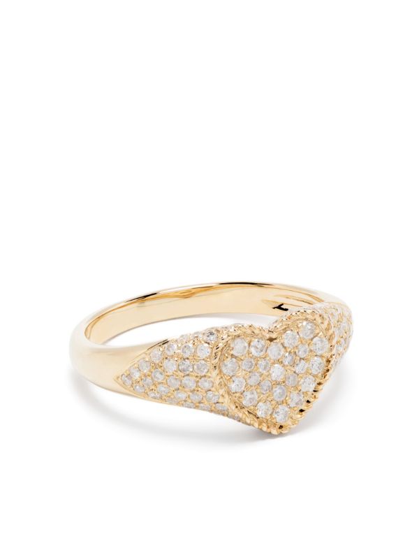browns Yvonne Léon 9K Yellow Gold Baby Chevalier Coeur Diamond Signet Ring | Browns Fine Rings