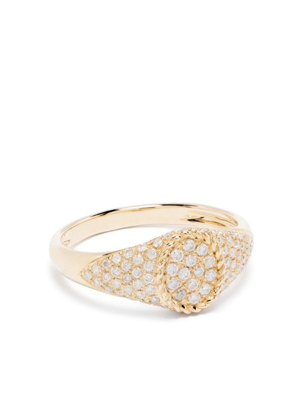 browns Yvonne Léon 9K Yellow Gold Baby Chevalier Diamond Signet Ring | Browns Fine Rings