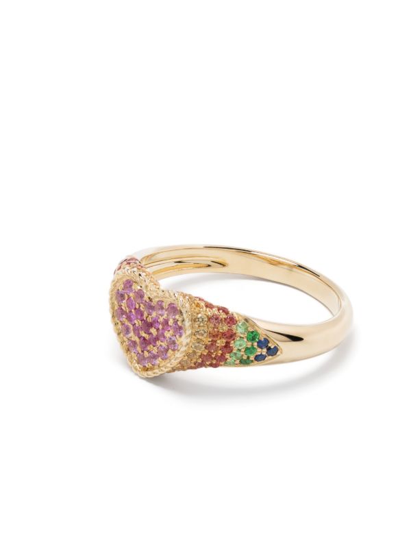 Browns Yvonne Léon 9K Yellow Gold Baby Chevaliere Coeur Sapphire Ring | Browns Rings