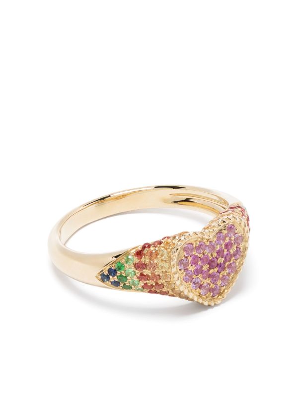 browns Yvonne Léon 9K yellow gold Baby Chevaliere Coeur sapphire ring | Browns Rings