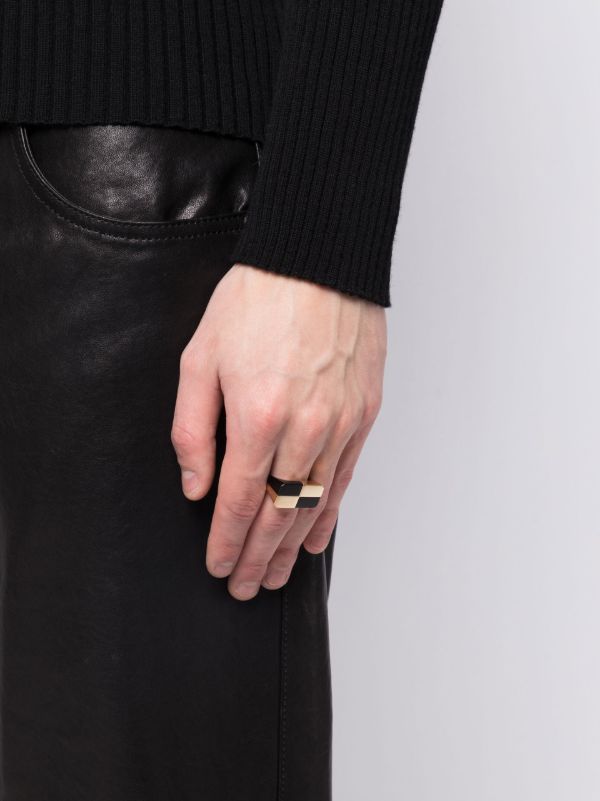 Browns Yvonne Léon 9K Yellow Gold Bague Damier Onyx Ring | Browns Rings