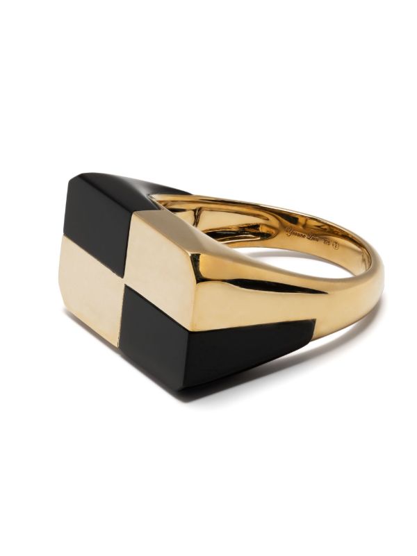 Browns Yvonne Léon 9K Yellow Gold Bague Damier Onyx Ring | Browns Rings