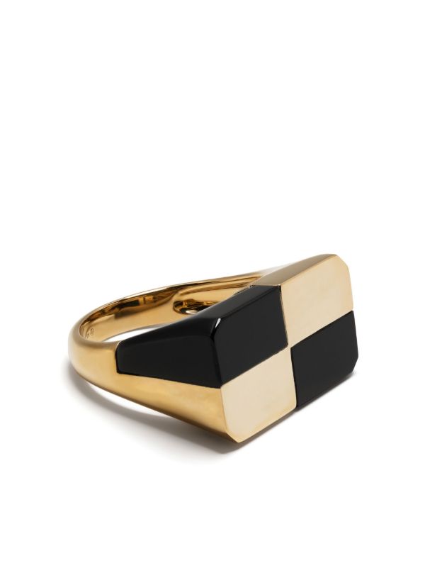 browns Yvonne Léon 9K yellow gold Bague Damier onyx ring | Browns Rings