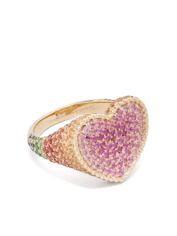 browns Yvonne Léon 9K Yellow Gold Chevalière Coeur Sapphire Ring | Browns Fine Rings