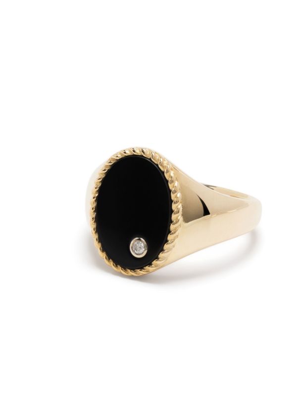 Browns Yvonne Léon 9K Yellow Gold Chevaliere Oval Onyx And Diamond Ring | Browns Fine Rings
