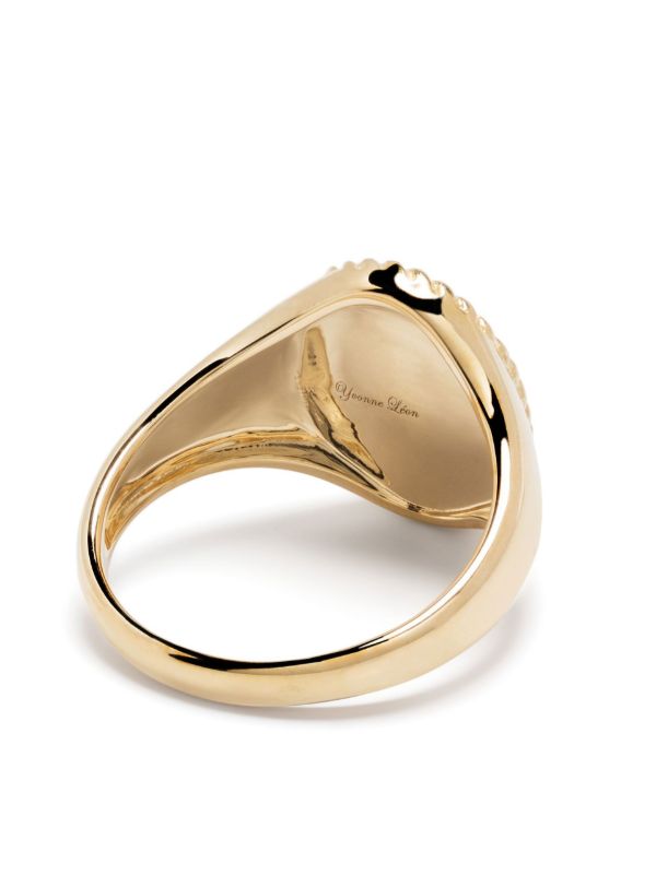 Browns Yvonne Léon 9K Yellow Gold Chevaliere Oval Onyx And Diamond Ring | Browns Fine Rings