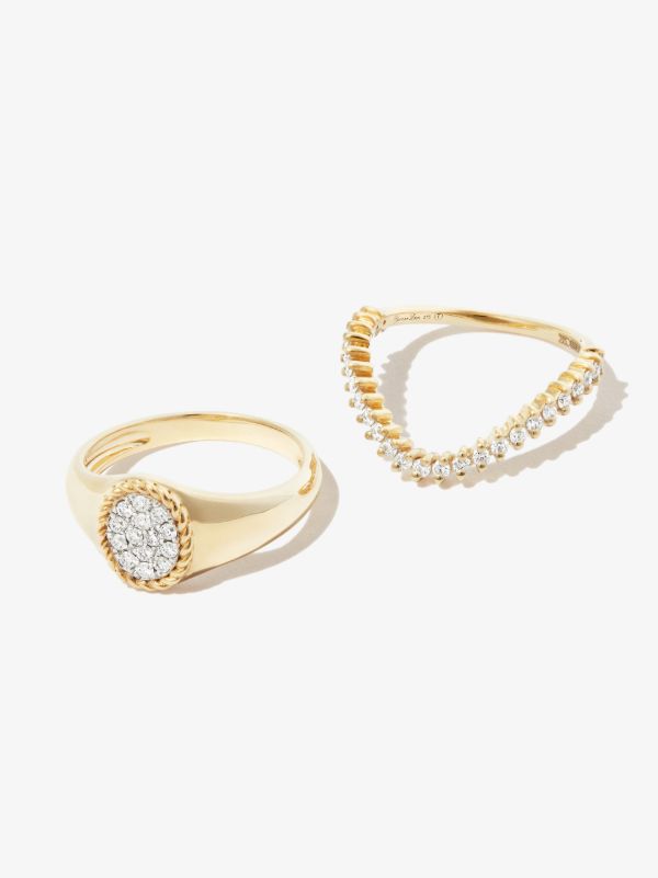 Browns Yvonne Léon 9K Yellow Gold Coeur & Vague Diamond Signet Ring Set | Browns Fine Rings