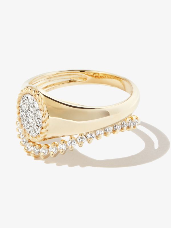 browns Yvonne Léon 9K yellow gold Coeur & Vague diamond signet ring set | Browns Fine Rings