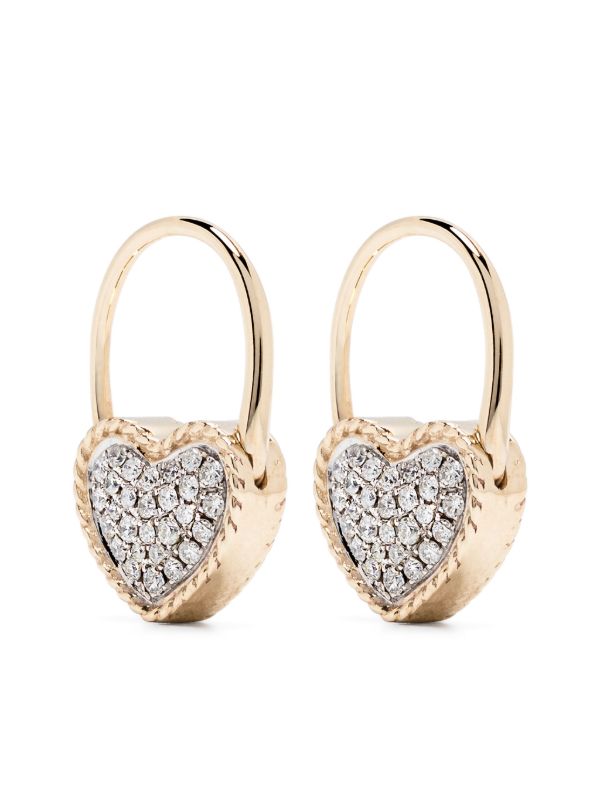 browns Yvonne Léon 9K Yellow Gold Créole Cadenas Cœur Diamant Earring | Browns Fine Earrings
