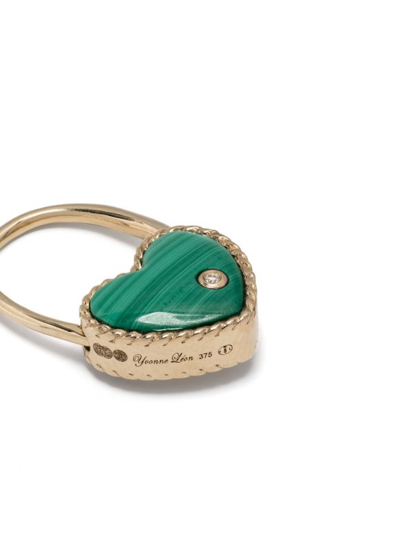 Browns Yvonne Léon 9K Yellow Gold Créole Cadenas Cœur Malachite Earring | Browns Fine Earrings