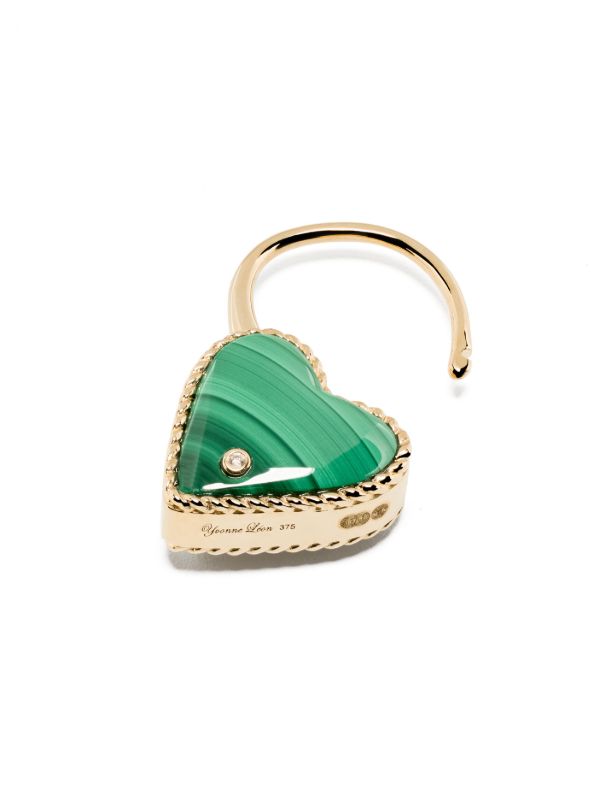 Browns Yvonne Léon 9K Yellow Gold Creole Cadenas Coeur Malachite Single Drop Earring | Browns Earrings