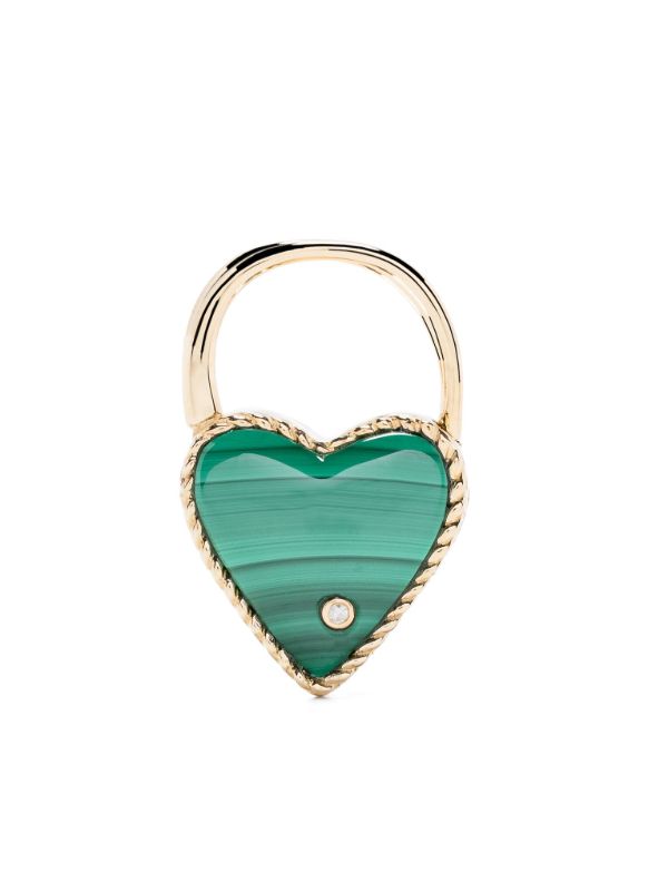 browns Yvonne Léon 9K Yellow Gold Creole Cadenas Coeur Malachite Single Drop Earring | Browns Earrings