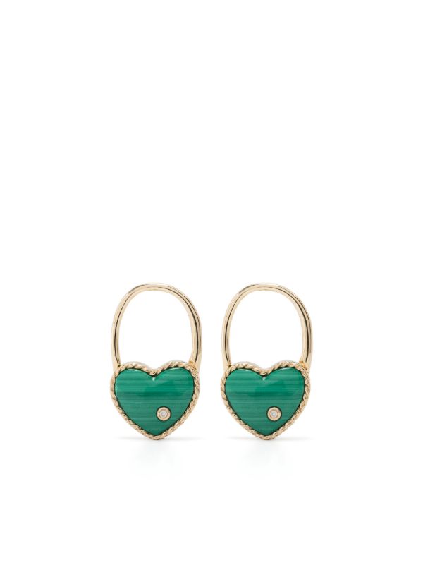 browns Yvonne Léon 9K Yellow Gold Créole Cadenas Cœur Malachite Earring | Browns Fine Earrings